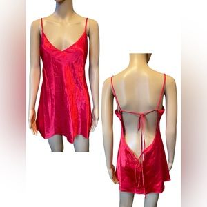Dreamgirl Red Silky Satin Strappy Backless Lingerie Coquette Mini Slip Dress